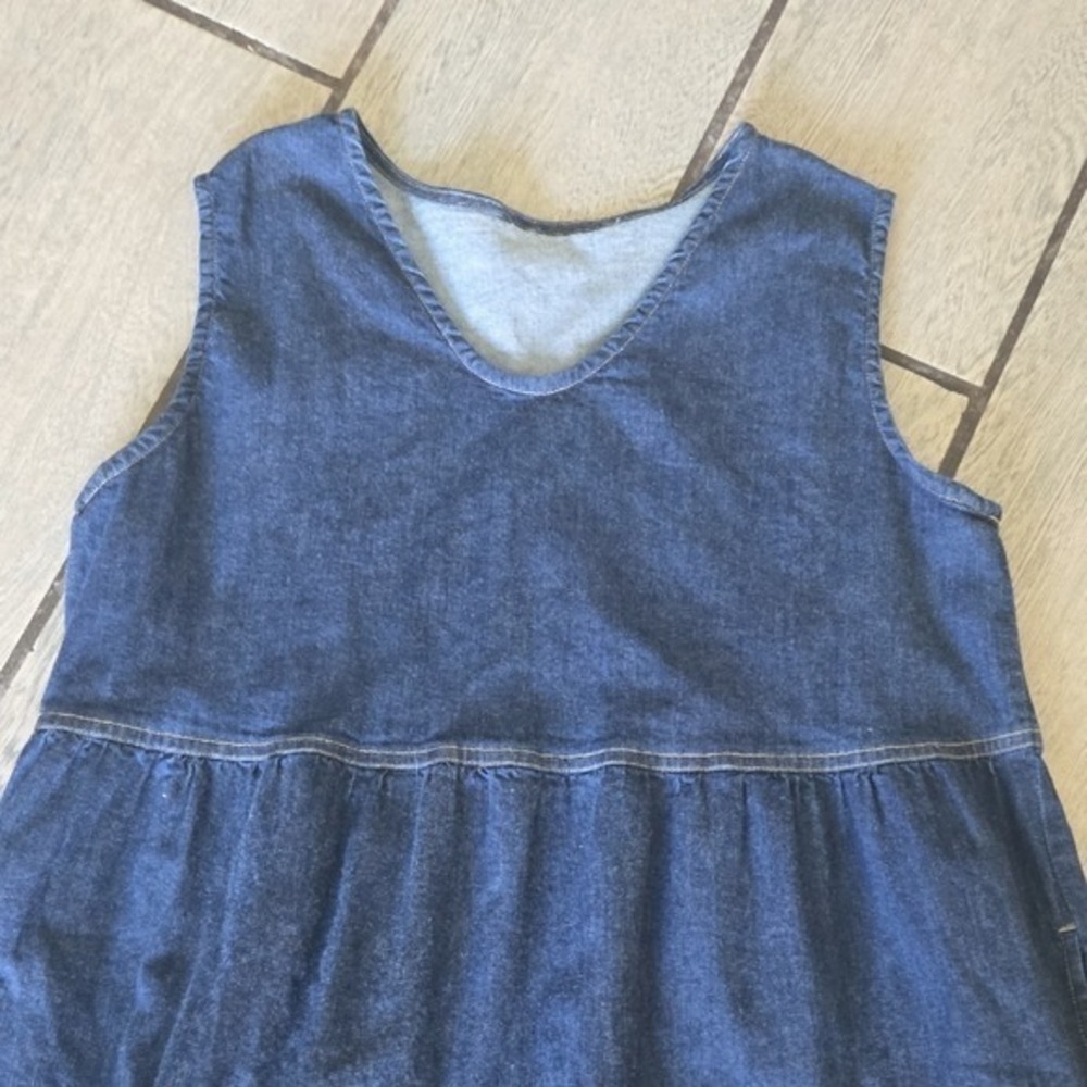 Denim Tiered Maxi Dress Sleeveless V‎ Neck Casual Boho Style Size Medium - Picture 5 of 10